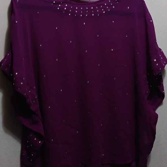 Womens Ellen Tracy M Purple Sheer y2k rhinestone tunic blouse witchy Whimsygoth - Picture 6 of 7